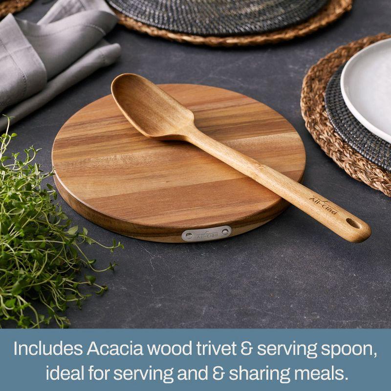 All-Clad 4 Quart Nonstick Sauteuse with Acacia Wood Trivet & Spoon and Glass Lid, HA1 Hard Anodized Cookware
