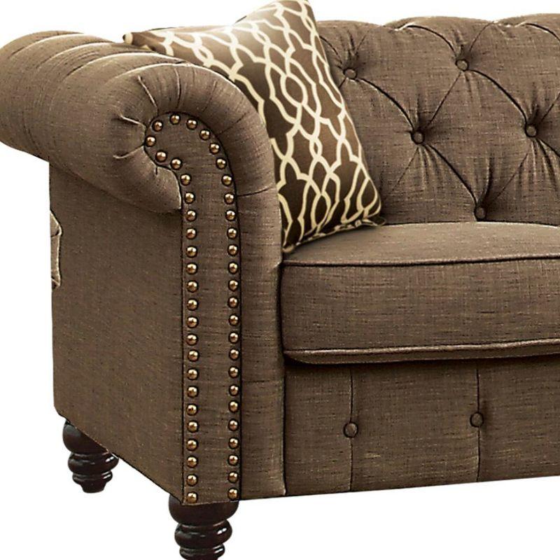 Aurelia Brown Linen Tufted Chesterfield Loveseat with Nailhead Trim