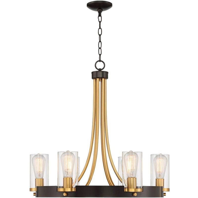 Stiffel Ferrers Dark Bronze Gold Chandelier 26" Wide Clear Glass Shade 6-Light Fixture for Dining Room House Foyer Kitchen Island Entryway Bedroom