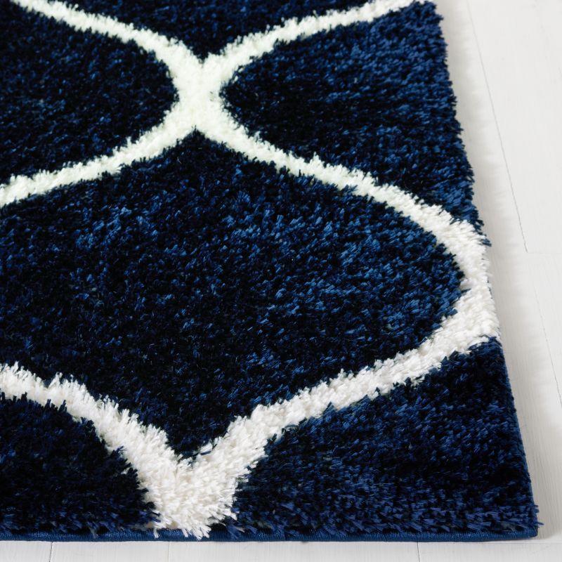 Tahoe Blue and White Geometric Shag Area Rug, 6'7" x 8'7"