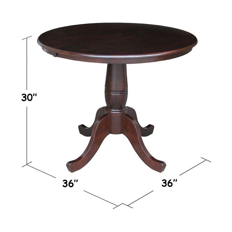 36" Round Top Pedestal Dining Table Dark Brown - International Concepts: Solid Wood, Kitchen Table