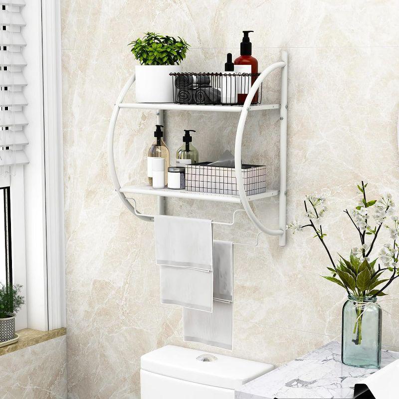 Tangkula Wall Mount 2 Tier Bathroom Shelf with Bars Chrome Bathroom Shelf Home Toilet Double Layer Shelf Rustproof Chrome Shelf White