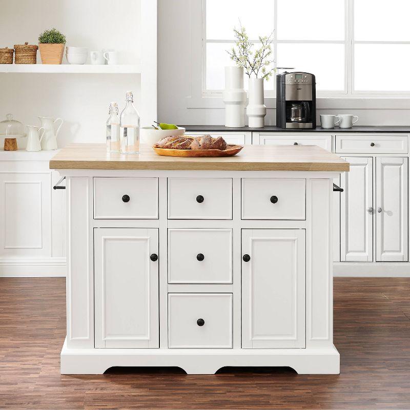 Crosley Julia Wood Top Kitchen Island White: Traditional Style, Towel Bar, 5 Drawers, 2 Doors