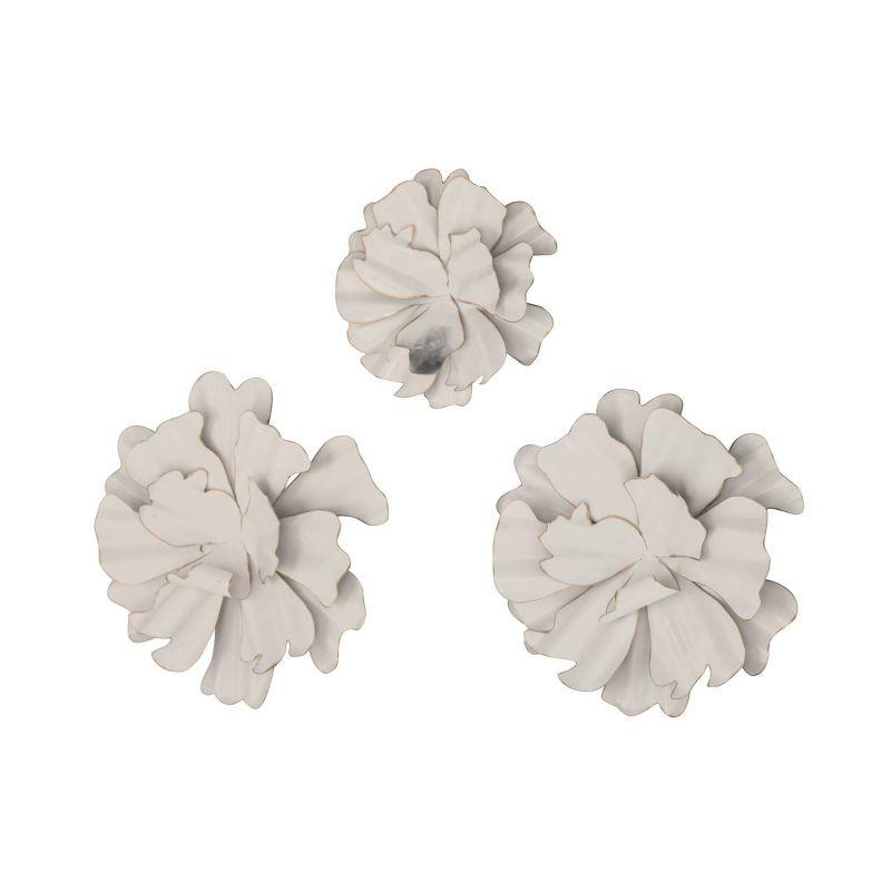 Modern Ornamental Wall Decor Set of 3 White - Olivia & May: Iron Botanical Sculptures, Indoor Vertical Display