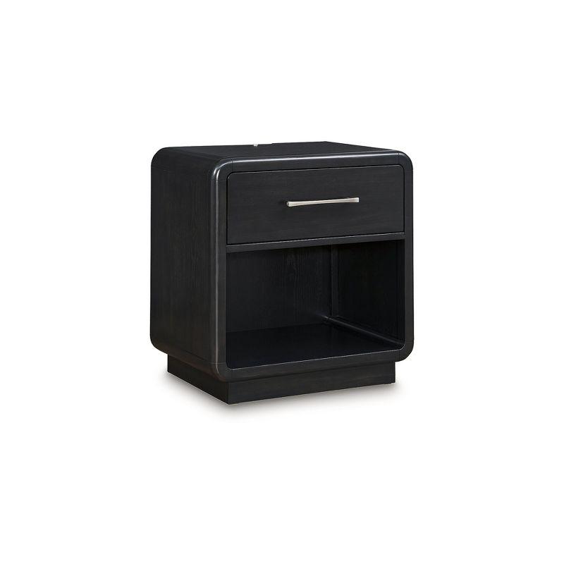 Black Modern Nightstand with LED Light and USB Ports