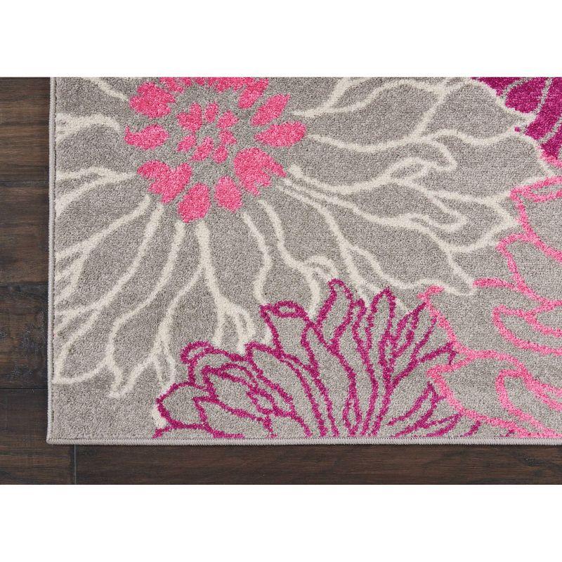 Gray Floral Synthetic Easy Care Rectangular Rug 4' x 6'