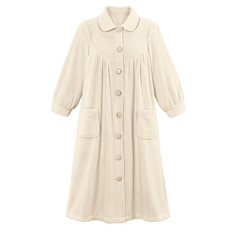 Ivory Plush Fleece Button Front Robe with Pockets