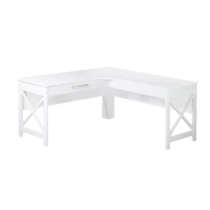 White Wood L-Shaped Corner Desk with Drawer