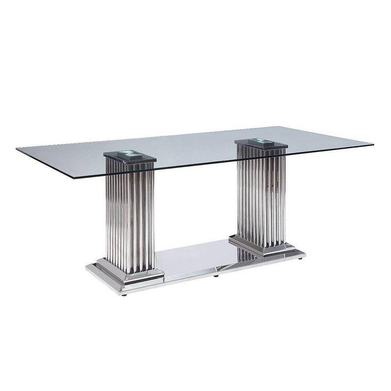 Cyrene Rectangular Glass and Stainless Steel Dining Table