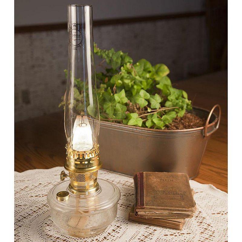 Aladdin Genie III Oil Lamp, Indoor Emergency Lighting for Shelf, Table or Hanging, Clear Glass Bowl with Brass Burner