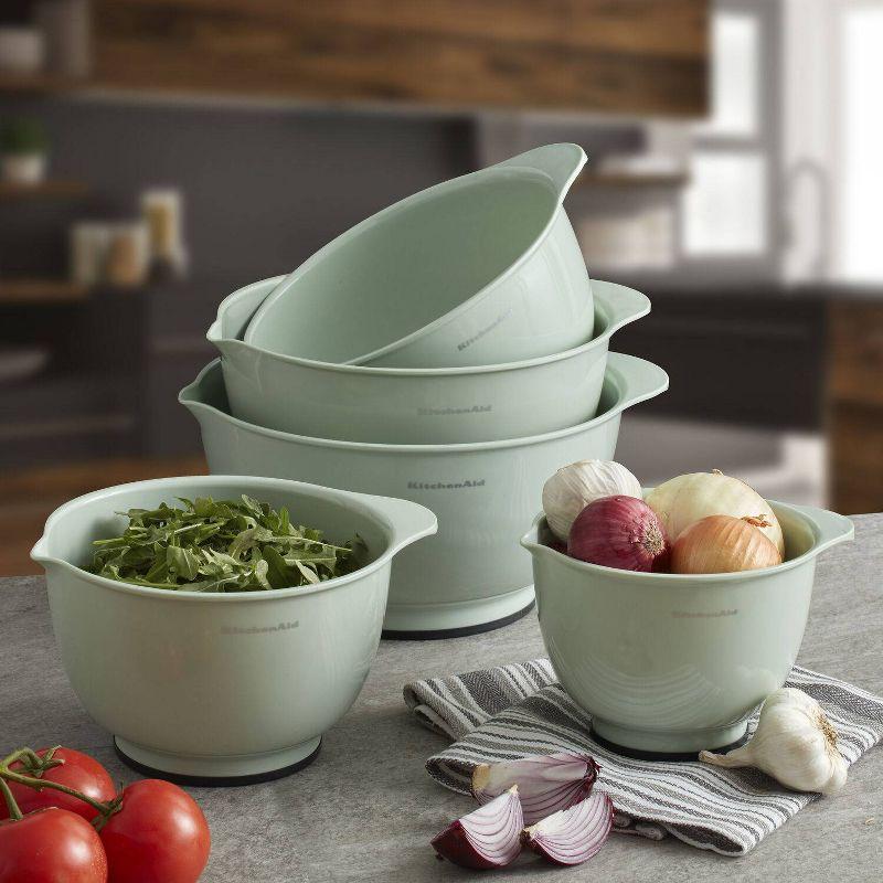 Pistachio Plastic Mixing Bowl Set with Rubber Bottom, 5-Piece