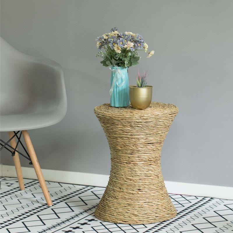 Rustic Hourglass Wicker 15" Round Side Table