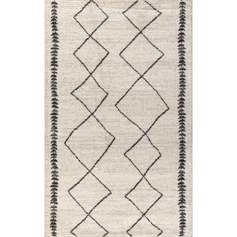 8'x10' Zaina Moroccan Beni Souk Area Rug, Cream/Black - JONATHAN Y