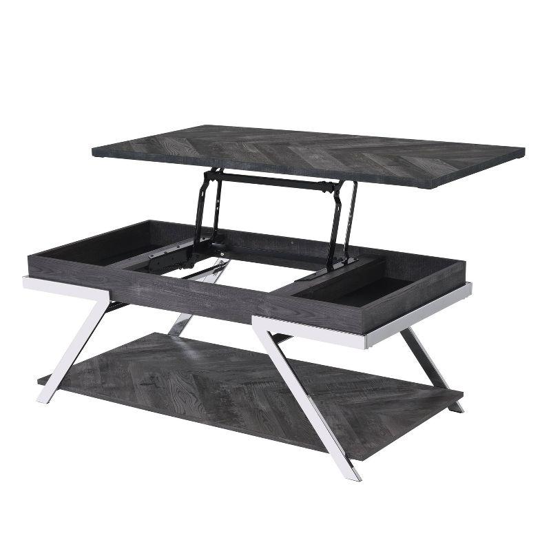 Contemporary Chrome & Dark Gray Rectangular Lift-Top Coffee Table