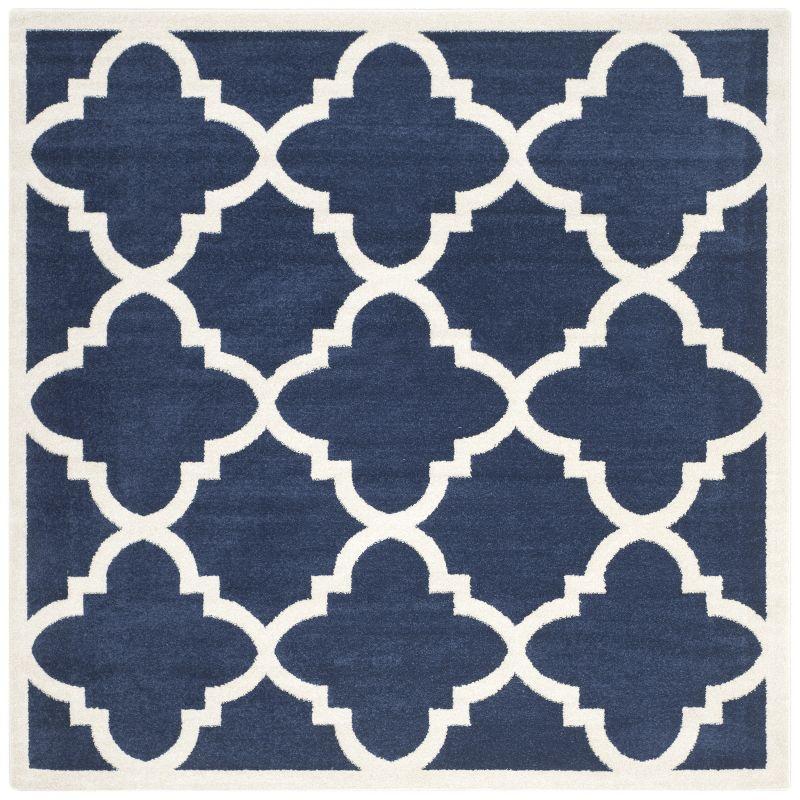 Gray Geometric 7' Square Reversible Synthetic Rug