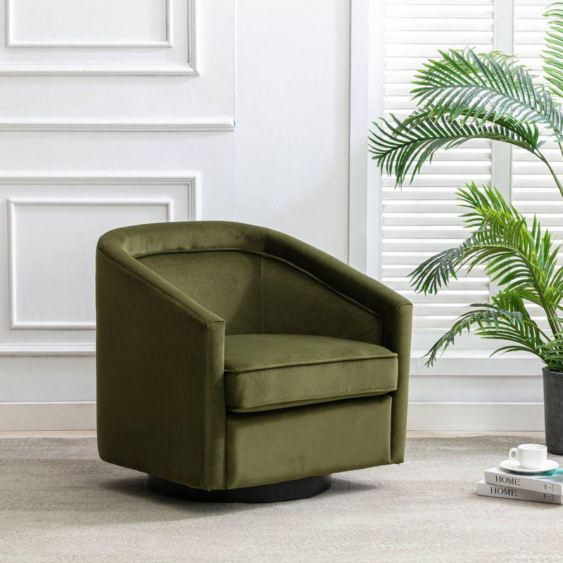 Sage Green Velvet Swivel Barrel Accent Chair with Metal Base