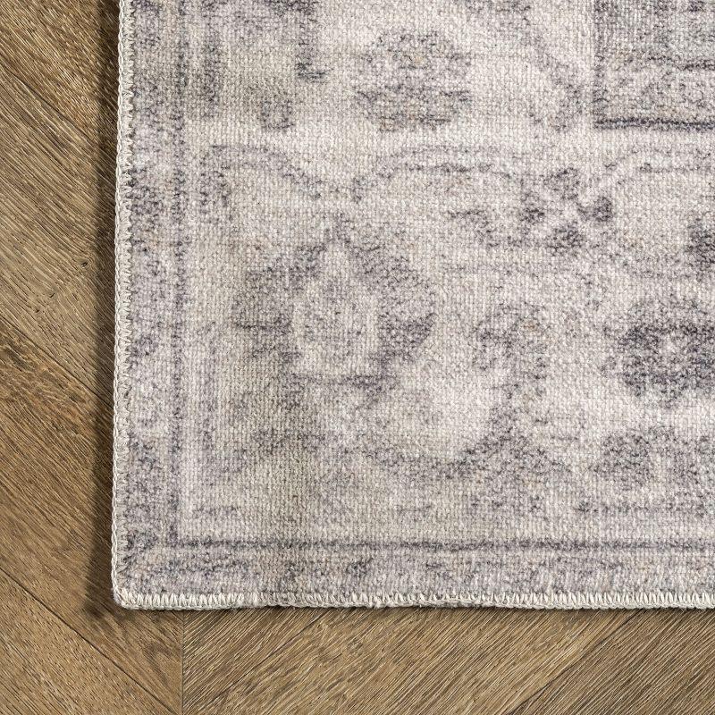 Nuloom 6 Round Machine Washable Rain Haven Vintage Medallion Indoor Area Rug, Grey Non-Slip Backing, Stain Resistant,  BedroomLiving Room, Kitchen