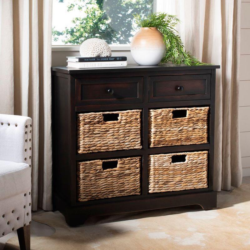 Transitional Pine Wood Storage Unit with 6 Wicker Baskets, Brown