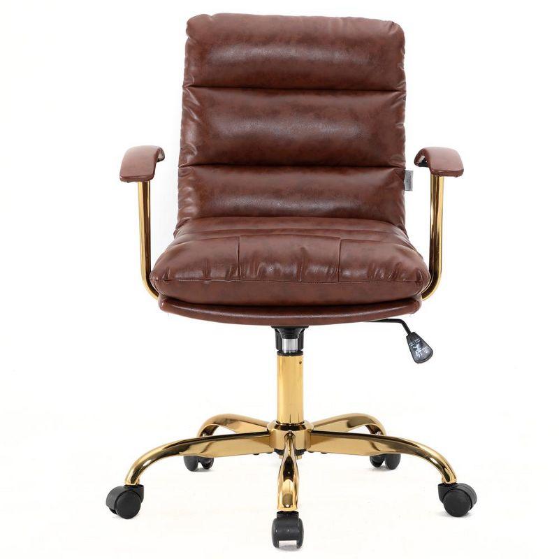LeisureMod Regina Single Ergonomic Padded Leather Lumbar Support Adjustable Height Swivel Executive Office Chair with Gold Steel Frame