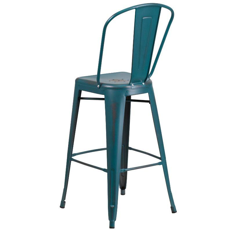 Flash Furniture Commercial Grade 30" High Distressed Metal Indoor-Outdoor Barstool with Back