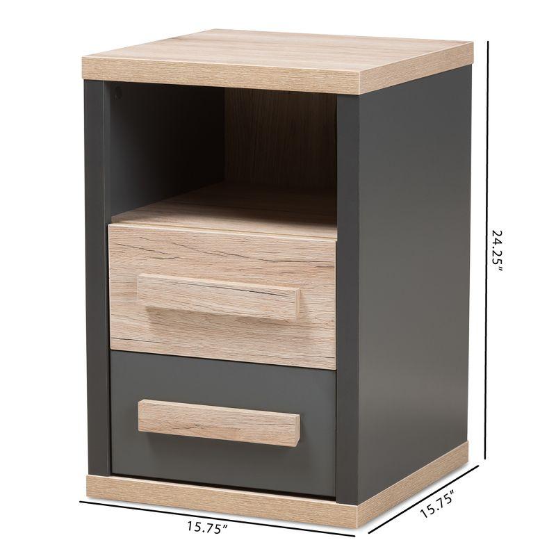 Pandora Modern and Contemporary Two-Tone 2 Drawer Nightstand Dark Gray - Baxton Studio: Bedside Table with Storage, MDF Wood