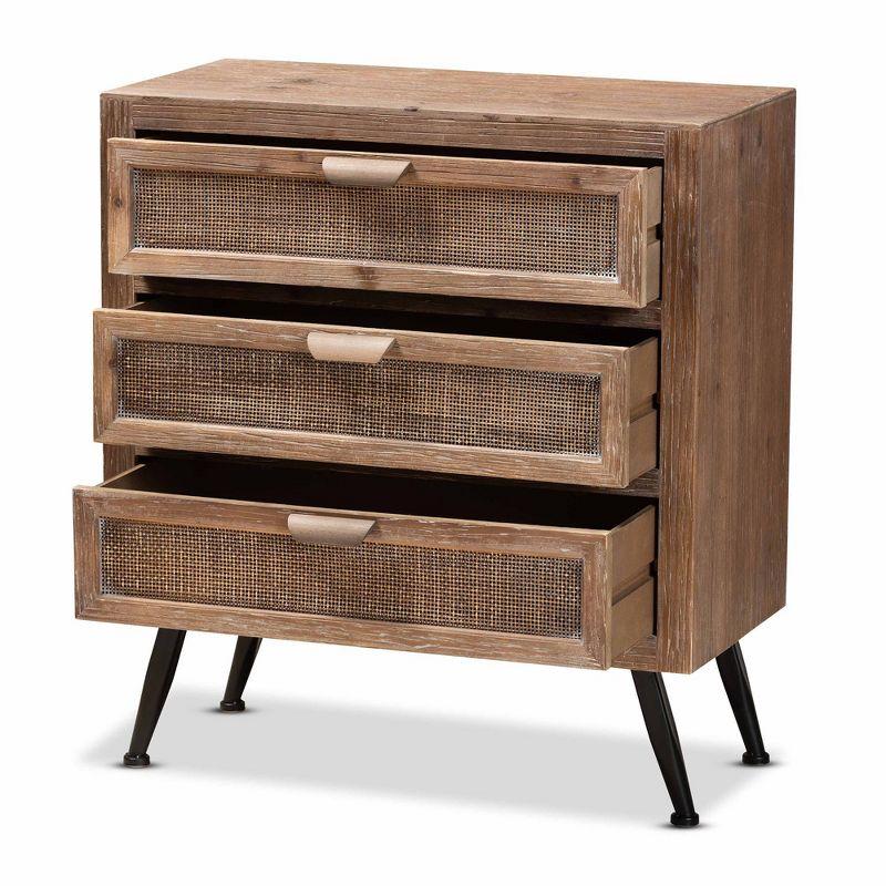 Calida Wood and Rattan 3 Drawer Storage Cabinet Brown - Baxton Studio