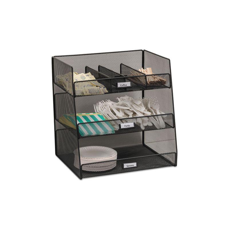 Black Steel Mesh 3-Compartment Breakroom Organizer