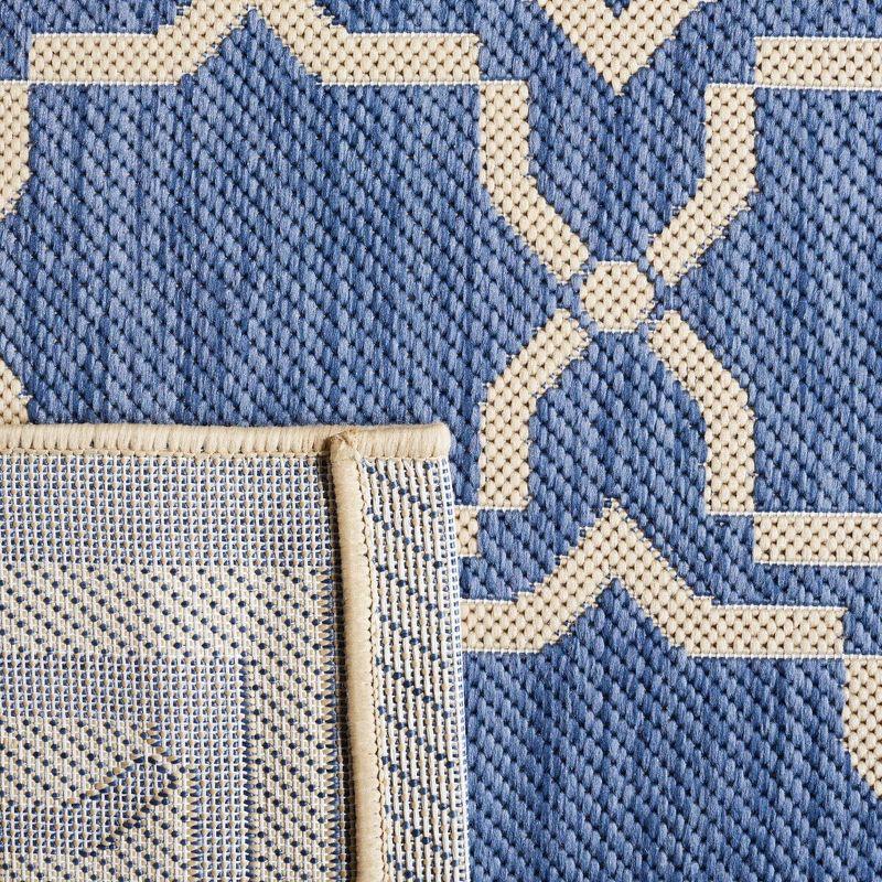 Blue and Beige Geometric Flat Woven Runner Rug