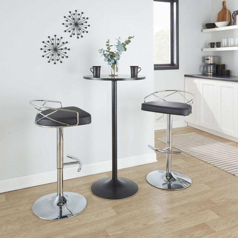 Set of 2 Charlotte Adjustable Barstools Chrome/Black - LumiSource: Rounded Back, Swivel Seat, Metal Frame, Faux Leather