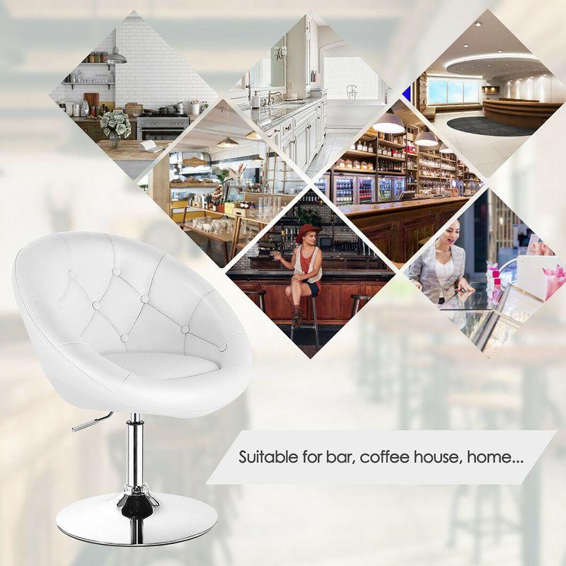 Costway 1PC Adjustable Modern Swivel Round Tufted Back Accent Chair PU Leather White