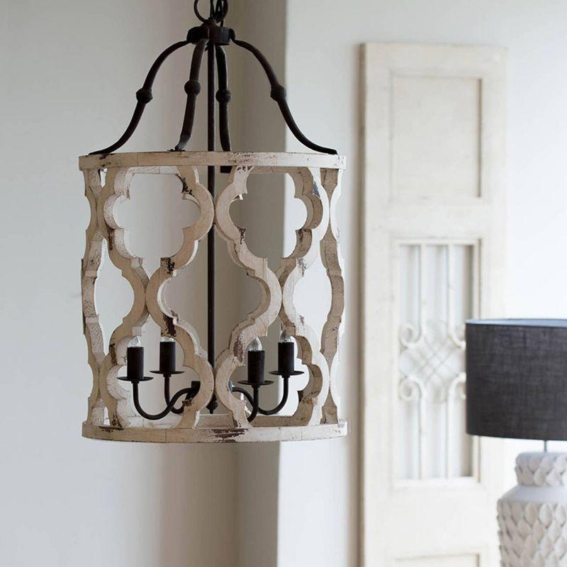 19"x33.5" 4-Light Jolette Wood Chandelier Ceiling Light Washed White - A&B Home