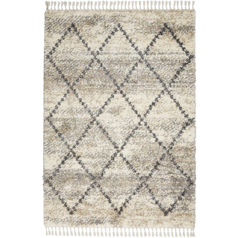 Scandinavian Diamond Shag Ivory/Grey Synthetic 4' x 6' Area Rug