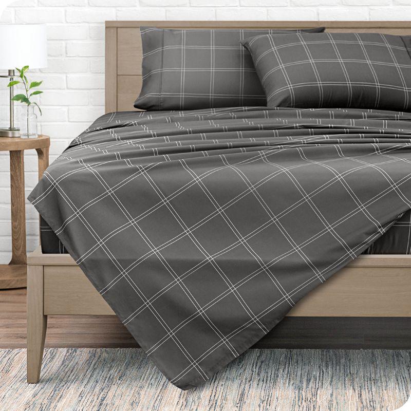 Full Modern Plaid Gray/White Microfiber Sheet Set