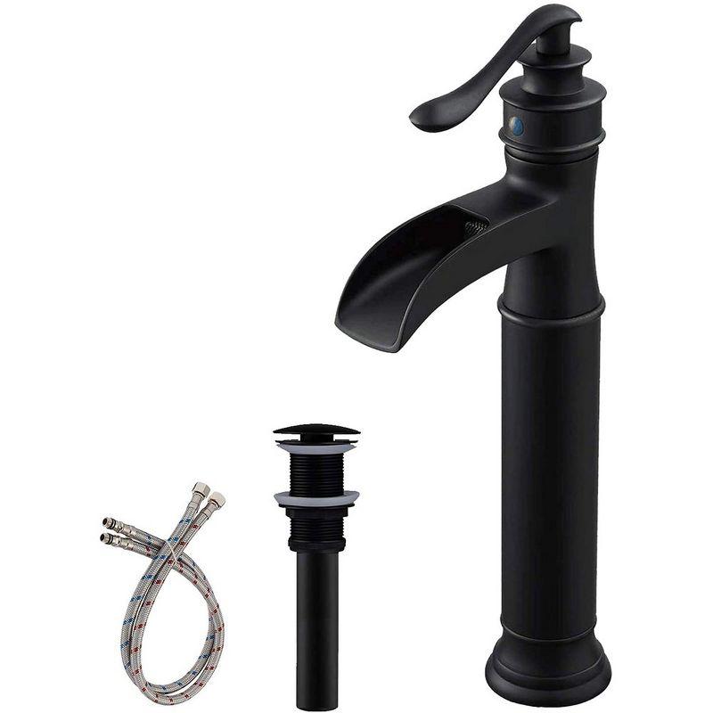 BWE Waterfall Single Hole Single-Handle Vessel Bathroom Faucet With Drain Assembly in Matte Black