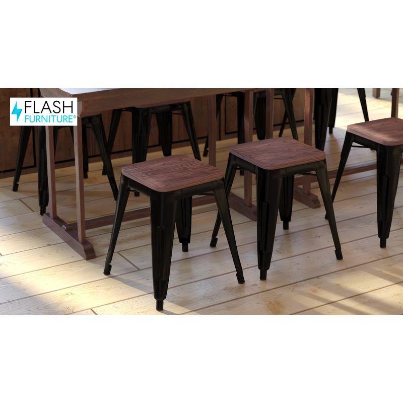 Flash Furniture 18" Backless Table Height Stool with Wooden Seat, Stackable Red Metal Indoor Dining Stool, Commercial Grade - Set of 4