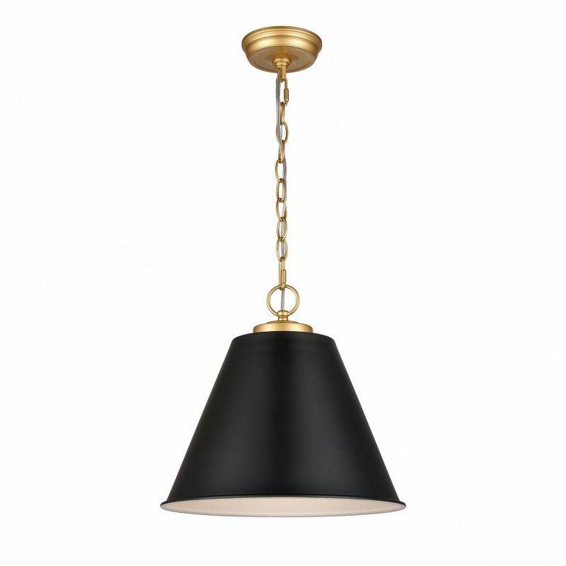 Matte Black and Antique Brass 14" Metal Pendant Light