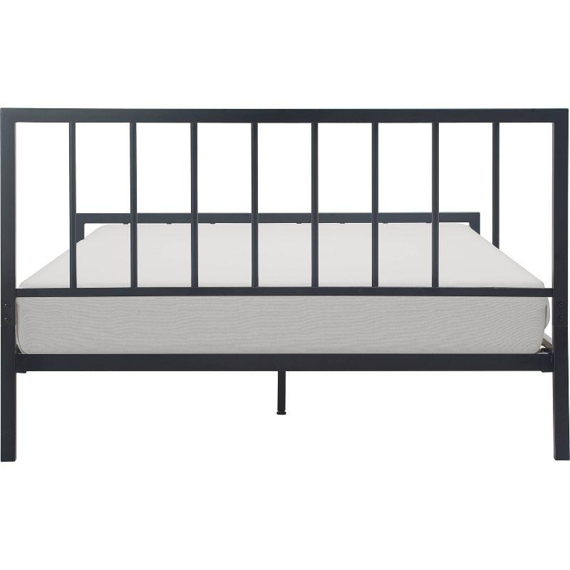 King Matte Black Metal Platform Bed Frame with Headboard and Slats