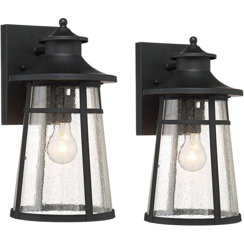 John Timberland Clement Mission Outdoor Wall Light Fixtures Set of 2 Cast Iron Black 15" Clear Seedy Glass for Post Exterior Barn Deck House Porch