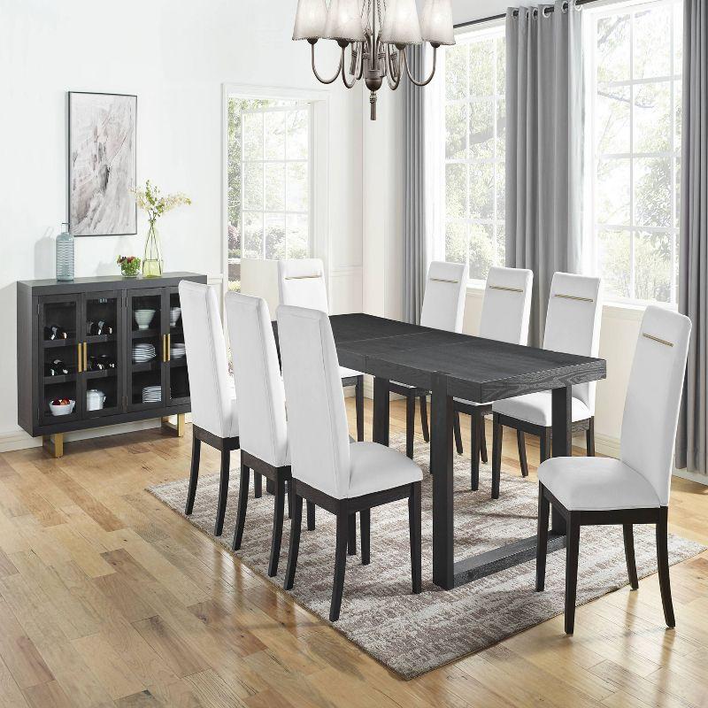 Yves Extendable Dining Table Gray - Steve Silver Co.: Seats 8, Modern Double-Pedestal, Removable Leaf