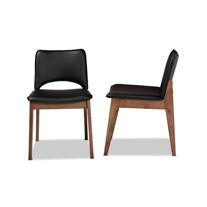 2pc Afton Faux Leather Upholstered and Wood Dining Chair Set Black/Walnut Brown - Baxton Studio