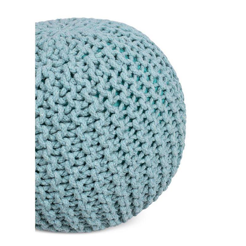 Sage Green Hand-Knitted Cotton Round Pouf Ottoman