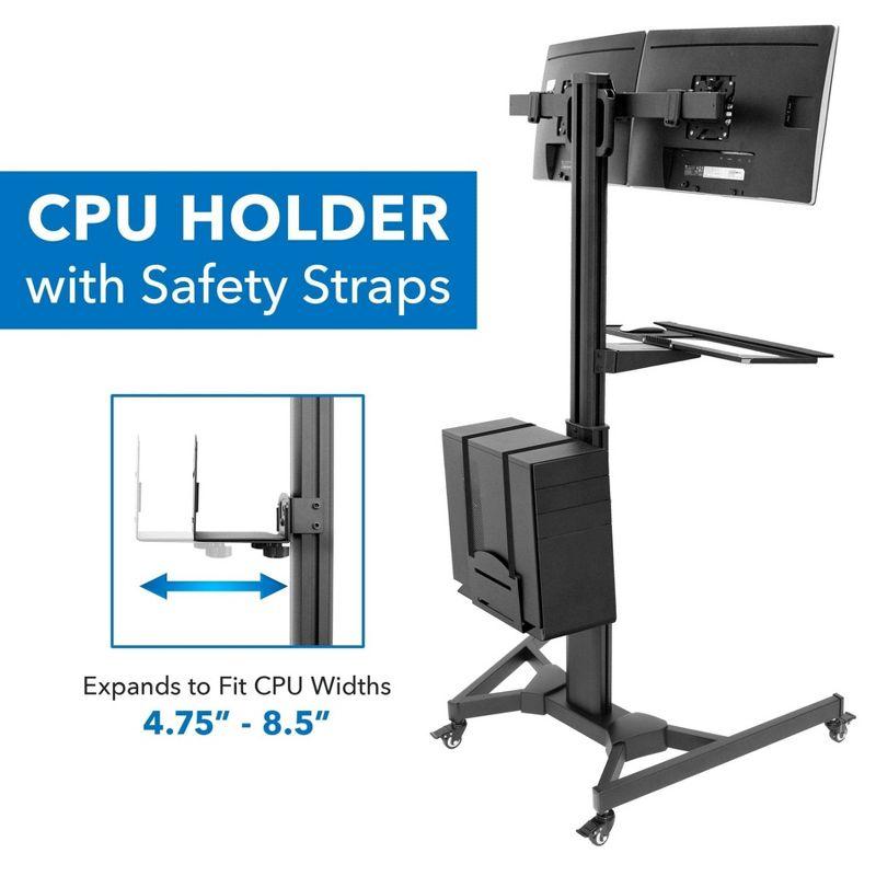 Mount-It! Adjustable Mobile Standing PC Workstation & Computer Cart with Adjustable Keyboard Tray and CPU Holder | Fits Monitors 13 to 32 in.