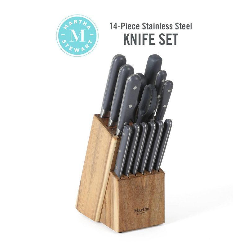 Martha Stewart Eastwalk 14pc Stainless Steel Cutlery Set Acacia Wood Block