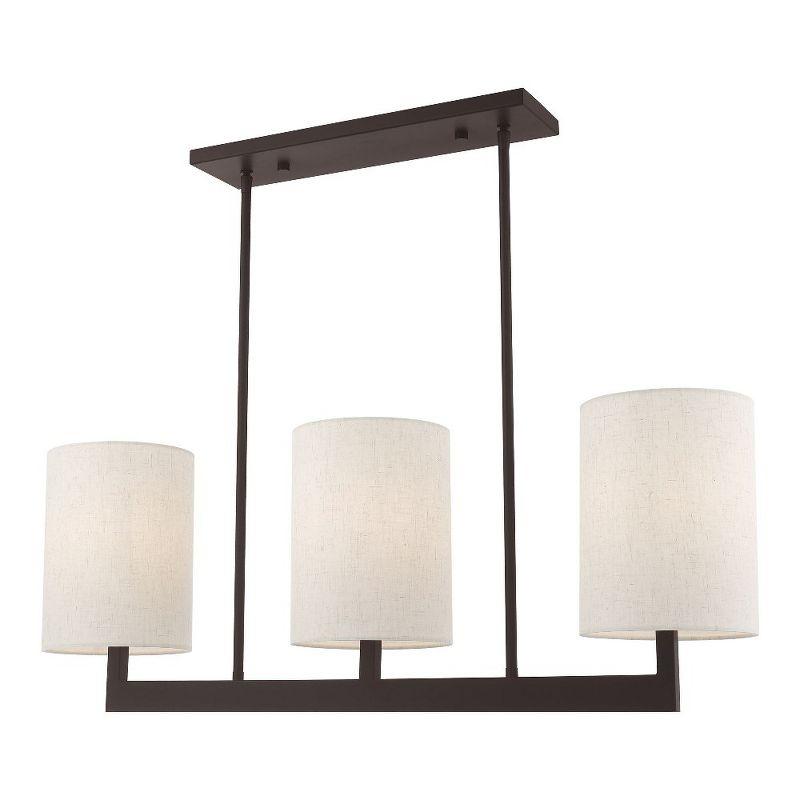 Bronze Steel 3-Light Linear Chandelier with Drum Shades