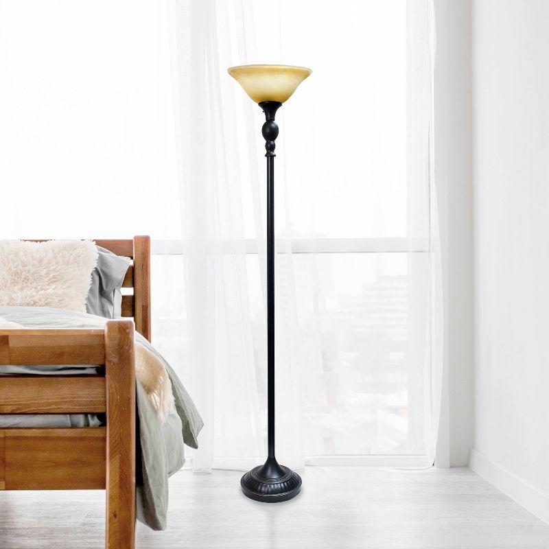 1-Light Classic Torchiere Floor Lamp with Marbleized Glass Shade - Lalia Home