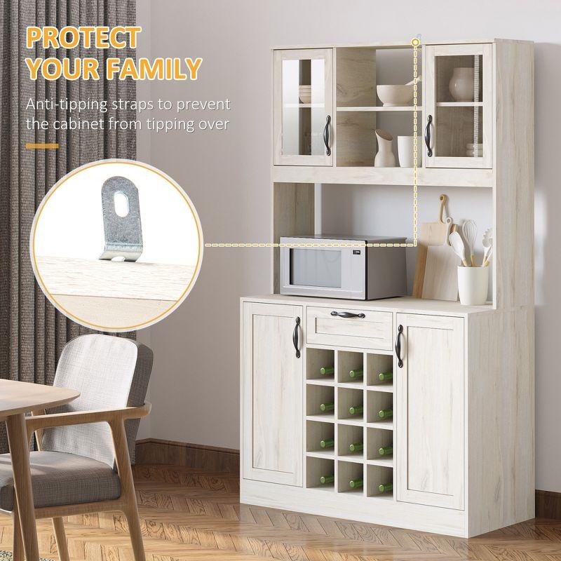 HOMCOM Kitchen Buffet with Hutch Cupboard with Utility Drawer, 4 Door Cabinets,  and Optional 12-Bottle Wine Storage, White
