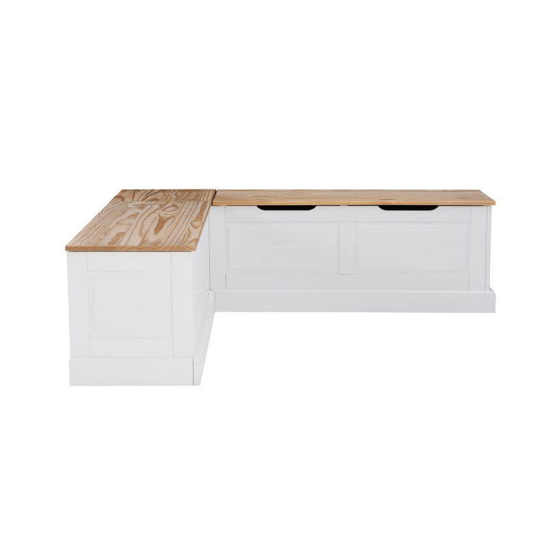 Tobin Traditional Solid Wood Backless Storage Corner Nook Breakfast Bench Cushion Natural/White - Linon: Pine Lift-Top Banquette with Hinged Lid