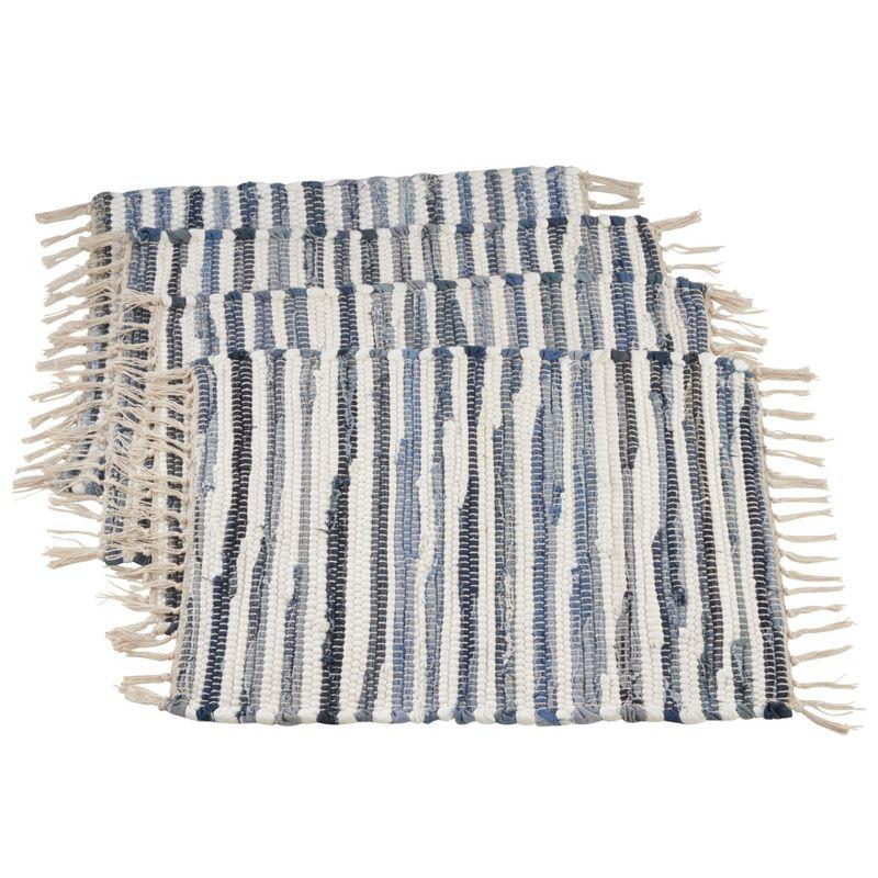 Saro Lifestyle Striped Denim Chindi Placemat, 14"x20" Oblong, Denim (Set of 4)