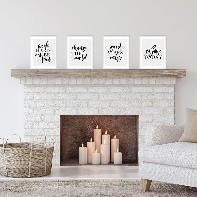Big Dot of Happiness Work Hard and Be Kind - Unframed Inspirational Quotes Linen Paper Wall Art - Set of 4 - Artisms - 8 x 10 inches Black and White