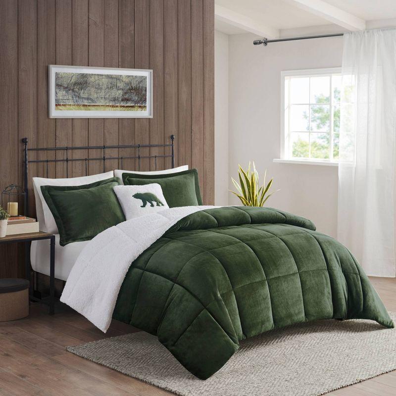 King Green/Ivory Plush to Sherpa Down Alternative Comforter Set